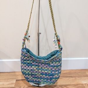 Cappelli Straworld Blue and Green Woven Shoulder Bag